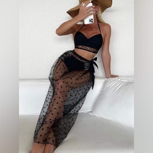 3pack Polka Dot Print Contrast Mesh Push Up bathing suit - Picture 2 of 2